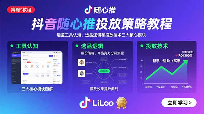 抖音随心推投放策略教程：涵盖工具认知、选品逻辑和投放技术三大核心模块-禾谷轻创网