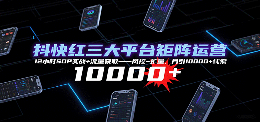 抖快红三大平台矩阵运营，12小时SOP实战+流量获取-风控-扩量，月引10000+线索-禾谷轻创网