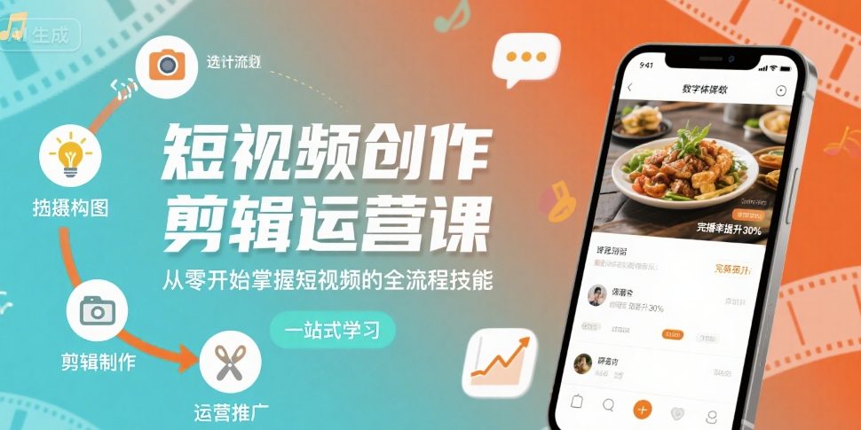 短视频创作剪辑运营课，从零开始掌握短视频的全流程技能-禾谷轻创网