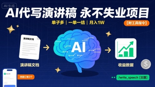 AI代写演讲稿，永不失业项目，单子多，一单一结，月入1W【附工具指令】-禾谷轻创网