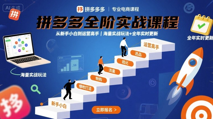拼多多全阶实战课程，从新手小白到运营高手，海量实战玩法+全年实时更新【2025年9月更新】-禾谷轻创网