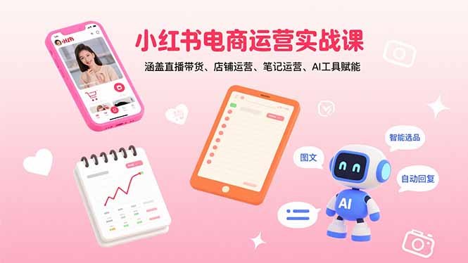 小红书电商运营实战课：涵盖直播带货、店铺运营、笔记运营、AI工具赋能-禾谷轻创网