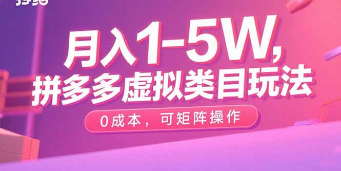 月入1-5W，拼多多虚拟类目玩法，0成本，可矩阵操作-禾谷轻创网