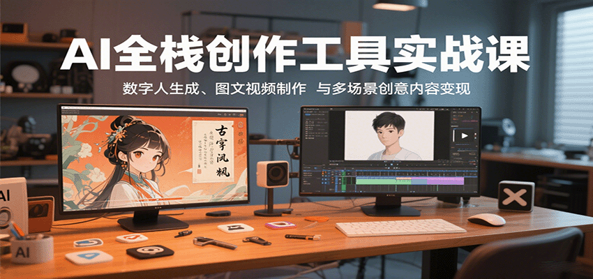 AI全栈创作工具实战课：数字人生成、图文视频制作与多场景创意内容变现-禾谷轻创网