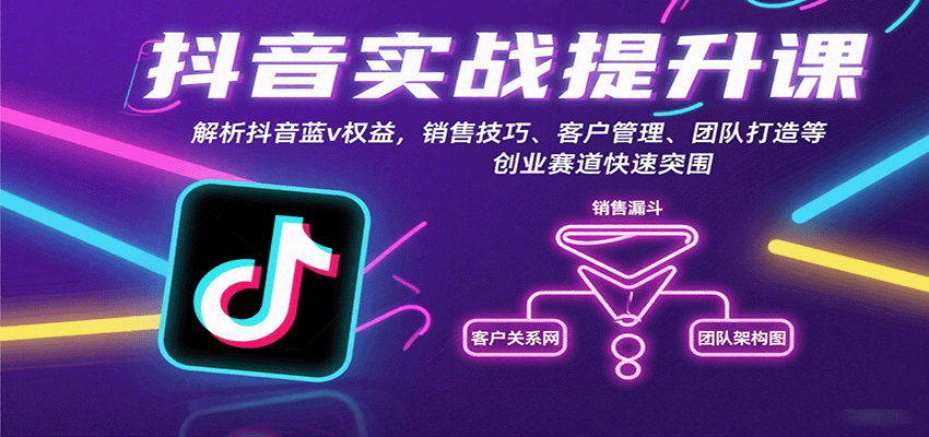 抖音实战提升课：解析抖音蓝v权益，销售技巧、客户管理、团队打造等创业赛道快速突围-禾谷轻创网
