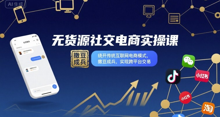 无货源社交电商实操课，绕开传统互联网电商模式，撒豆成兵，实现跨平台交易-禾谷轻创网