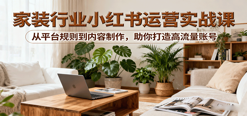 小红书家装行业运营实战课：从平台规则到内容制作，助你打造高流量账号-禾谷轻创网