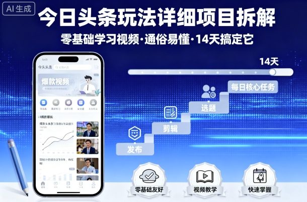 今日头条玩法详细项目拆解，零基础学习视频 通俗易懂 14天搞定它-禾谷轻创网