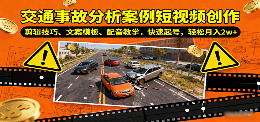 交通事故分析案例短视频创作，剪辑技巧、文案模板、配音教学，快速起号，轻松月入2w+-禾谷轻创网