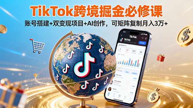 TikTo跨境掘金必修课，账号搭建+双变现项目+AI创作，可矩阵复制月入3万+-禾谷轻创网