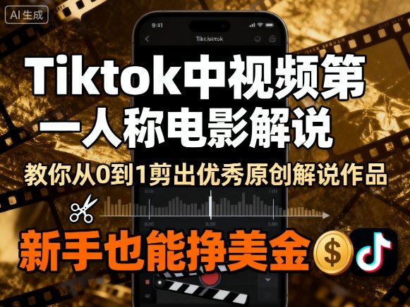 Tiktok中视频第一人称电影解说，教你从0到1剪出一个优秀的原创解说作品，新手也能挣美金-禾谷轻创网