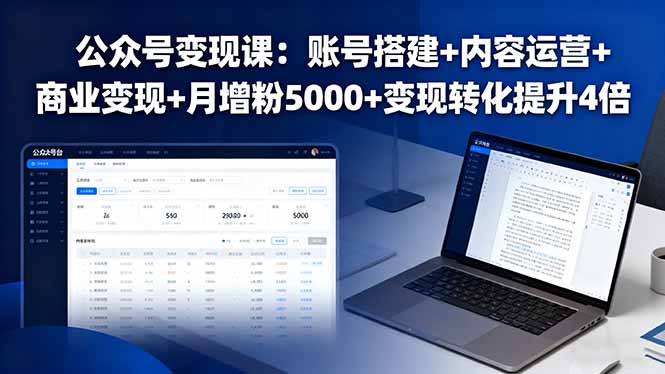 公众号变现课：账号搭建+内容运营+商业变现+月增粉5000+变现转化提升4倍-禾谷轻创网