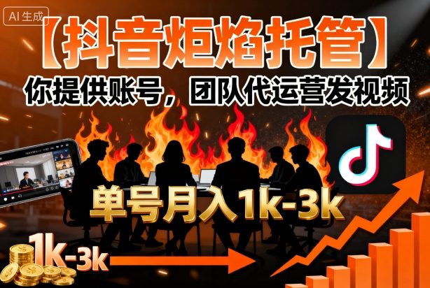 【抖音炬焰托管】你提供账号，团队代运营发视频，单号月入1k+【揭秘】-禾谷轻创网
