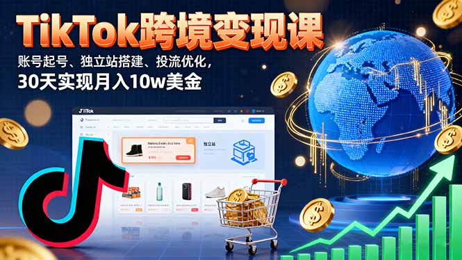 TikTok跨境变现课：账号起号、独立站搭建、投流优化，30天实现月入10w美金-禾谷轻创网