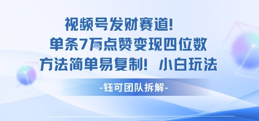 视频号发财赛道单条7W点赞变现四位数方法简单易复制小白玩法-禾谷轻创网