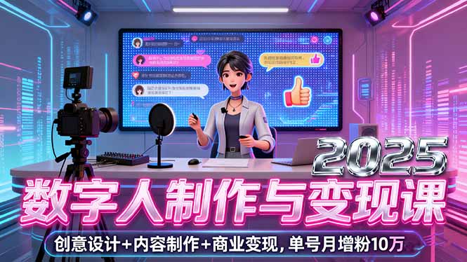 2025数字人制作与变现课，创意设计+内容制作+商业变现，单号月增粉10万+-禾谷轻创网