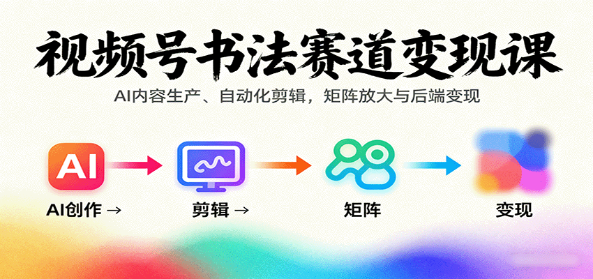 视频号书法赛道变现课：AI内容生产、自动化剪辑，矩阵放大与后端变现-禾谷轻创网