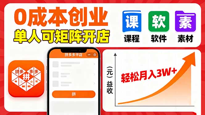 拼多多虚拟电商，0成本，单人可矩阵开店，轻松月入3W+-禾谷轻创网