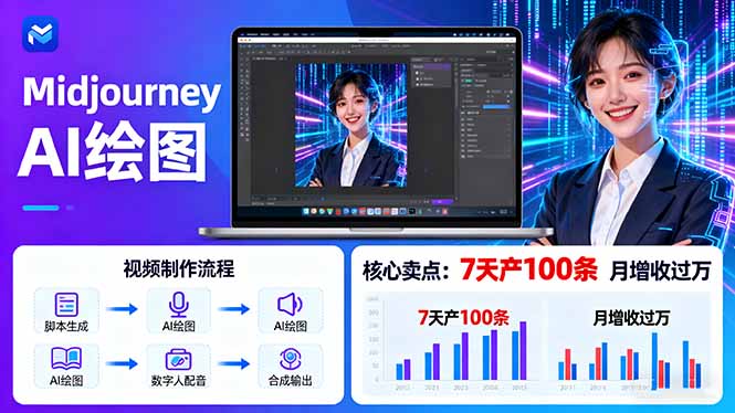AI绘图照片开口说话视频制作：Midjourney+数字人，7天产100条月增收过万-禾谷轻创网