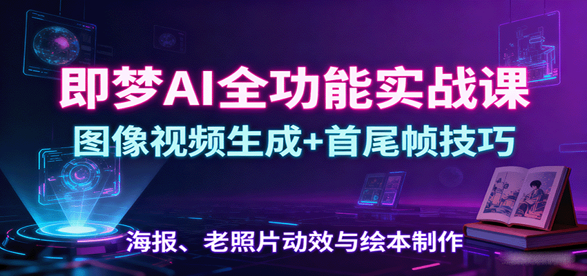 即梦AI全功能实战课：图像视频生成+首尾帧技巧，海报、老照片动效与绘本制作-禾谷轻创网