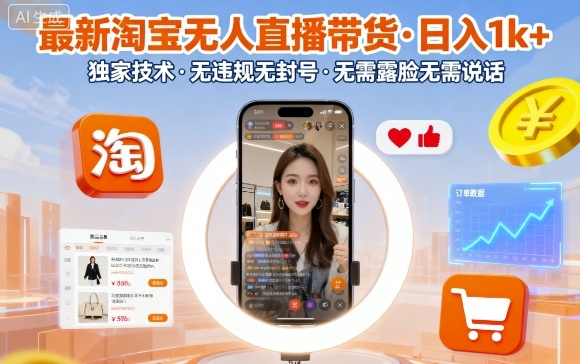 最新淘宝无人直播带货，日入1k+，独家技术，无违规无封号，无需露脸无需说话【揭秘】-禾谷轻创网