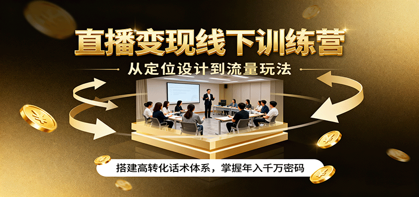 直播变现线下训练营，从定位设计到流量玩法，搭建高转化话术体系，掌握年入千万密码-禾谷轻创网