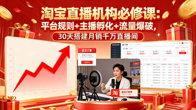 淘宝直播机构必修课：平台规则/主播孵化/流量爆破,30天搭建月销千万直播间-禾谷轻创网