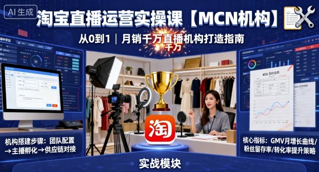 淘宝直播运营实操课【MCN机构】，从0到1做一家月销千W的直播机构-禾谷轻创网