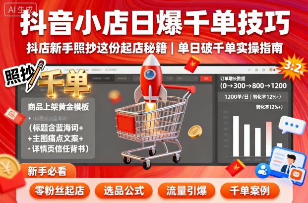 抖音小店日爆千单技巧，抖店新手照抄这份起店秘籍，单日破千单-禾谷轻创网