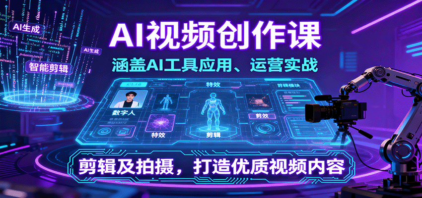 AI视频创作课，涵盖AI工具应用、运营实战、剪辑及拍摄，打造优质视频内容-禾谷轻创网