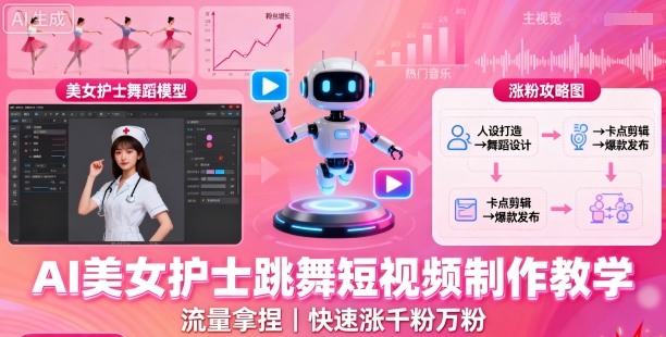 AI美女护士跳舞短视频制作教学，流量拿捏，快速涨千粉万粉【提示词+视频教程】-禾谷轻创网