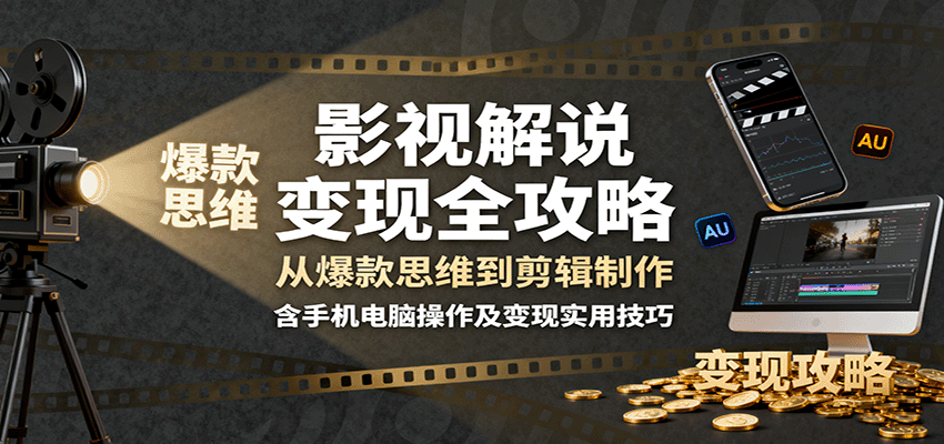 影视解说变现全攻略：从爆款思维到剪辑制作，含手机电脑操作及变现实用技巧-禾谷轻创网