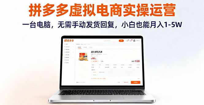 拼多多虚拟电商实操运营，一台电脑，无需手动发货回复，小白也能月入1-5W-禾谷轻创网