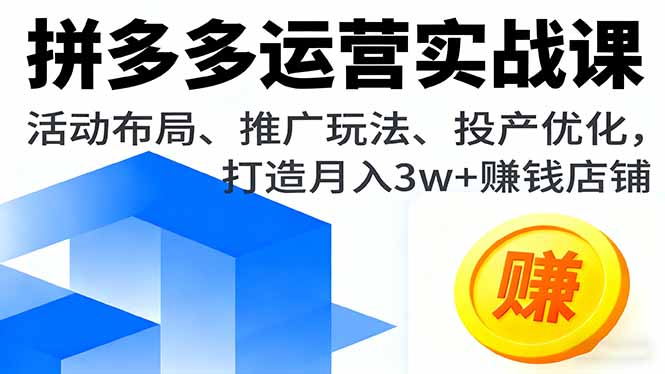 拼多多运营实战课，活动布局、推广玩法、投产优化，打造月入3w+赚钱店铺-禾谷轻创网