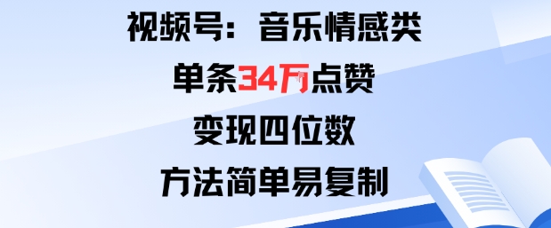 视频号分成计划新玩法：音乐情感类单条34W点赞，变现四位数，方法简单易复制-禾谷轻创网