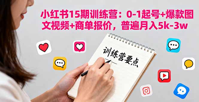 小红书15期训练营：0-1起号+爆款图文视频+商单报价，普遍月入5k-3w-禾谷轻创网