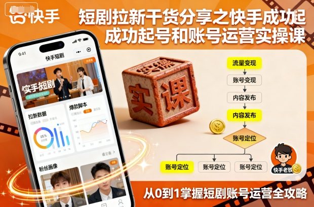 短剧拉新干货分享之快手成功起号和账号运营实操课-禾谷轻创网