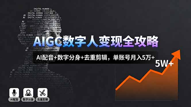 AIGC数字人变现全攻略，AI配音+数字分身+去重剪辑，单账号月入5万+-禾谷轻创网