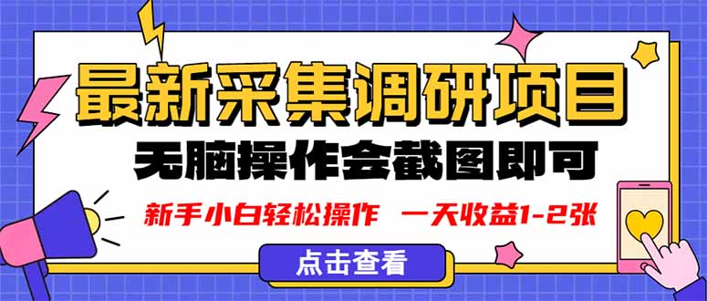 新版采集调研项目，截图上传即可，无脑操作，日收益1-2张-禾谷轻创网