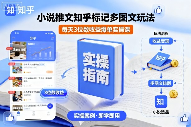 小说推文知乎标记多图文玩法，每天3位数收益爆单实操课-禾谷轻创网