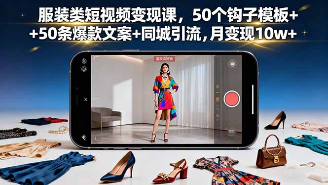 服装类短视频变现课，50个钩子模板+50条爆款文案+同城引流，月变现10w+-禾谷轻创网