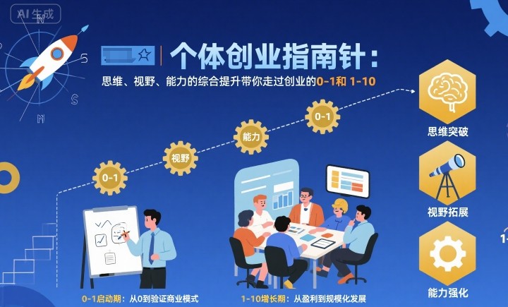 个体创业指南针，思维、视野、能力的综合提升带你走过创业的0-1和1-10【音频】-禾谷轻创网