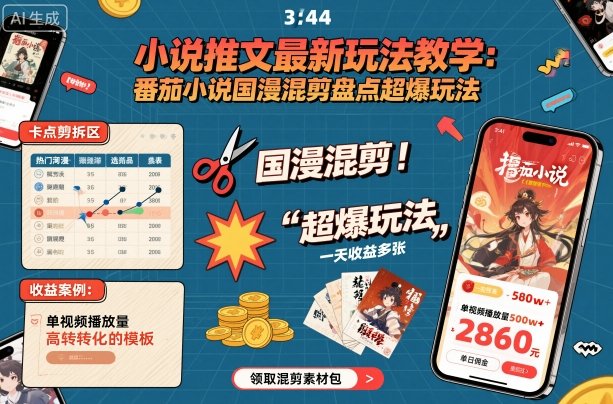 小说推文最新玩法教学，番茄小说国漫混剪盘点超爆玩法，全程干货，一天收益多张-禾谷轻创网