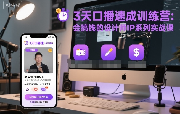 3天口播速成训练营，会搞钱的设计师IP系列实战课-禾谷轻创网