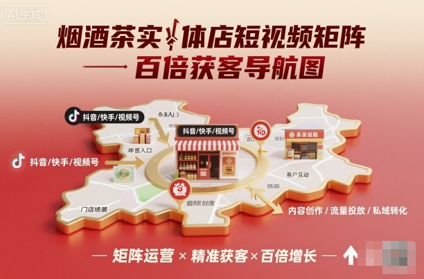 烟酒茶实体店短视频矩阵百倍获客导航图-禾谷轻创网