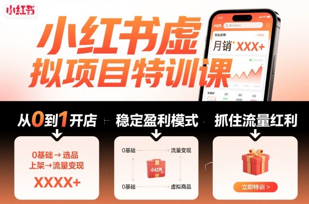 小红书虚拟项目特训课，帮你从0到1打造稳定盈利的店铺，抓住流量红利(更新9月)-禾谷轻创网