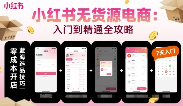 小红书无货源电商，入门到精通，开店+选品+笔记+剪辑+赛道+内容-禾谷轻创网