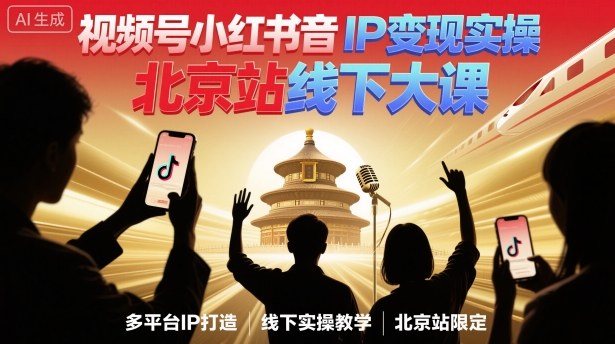 视频号小红书抖音IP变现实操北京站线下大课，40+行业短视频高变现姿势，100+IP高变现实操技术-禾谷轻创网