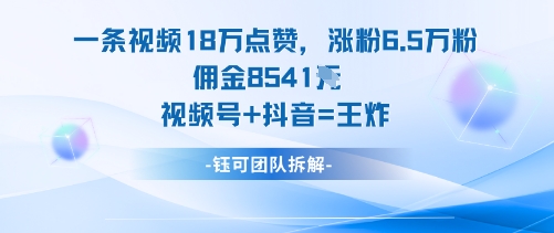 一条视频18W点赞，涨粉6.5W粉佣金8541米，视频号+抖音=王炸-禾谷轻创网