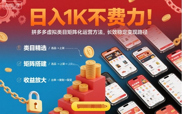 日入1K不费力！拼多多虚拟类目矩阵化运营方法，长效稳定变现路径-禾谷轻创网